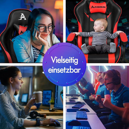 ALFORDSO Racing Gaming-Stuhl mit Massage und Fußstütze - Rot Xavier Serie