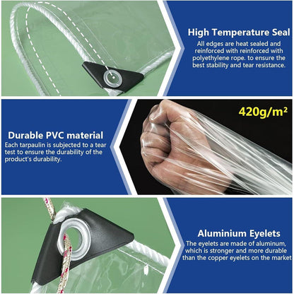 Transparente PVC Plane mit Ösen 3x3m Wasserdicht 420g/m²