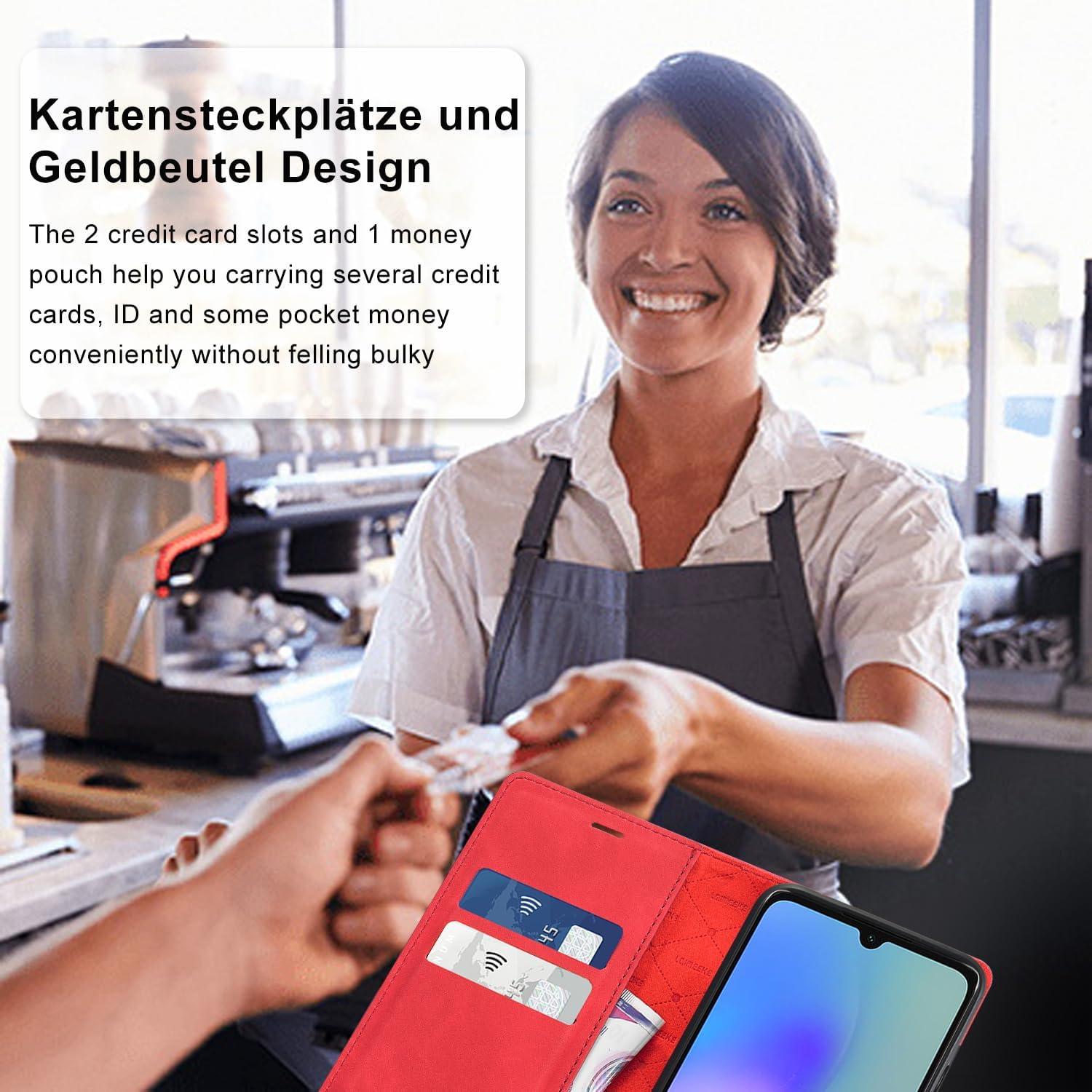 Samsung Galaxy A05S Hülle Leder Flip Wallet Case mit Schutzfolie Rot