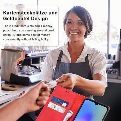 Samsung Galaxy A05S Hülle Leder Flip Wallet Case mit Schutzfolie Rot