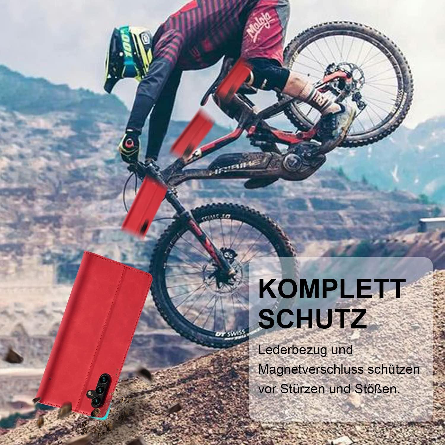 Samsung Galaxy A05S Hülle Leder Klappbar Flip Wallet Cover Rot