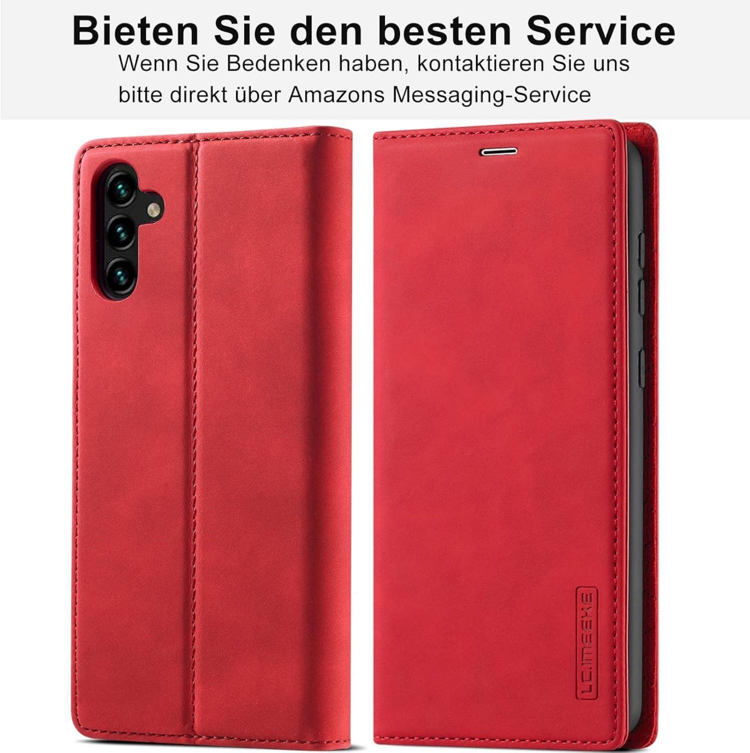 Samsung Galaxy A05S Hülle Leder Klappbar Flip Wallet Cover Rot