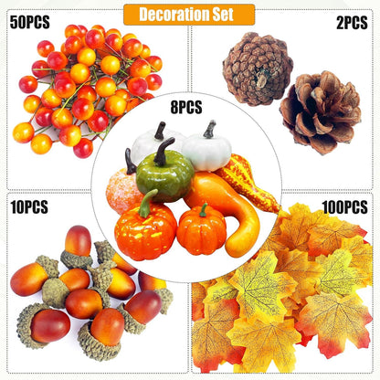 Halloween Kürbis Deko Set Herbstdeko Ahornblätter Eicheln 170 Stück