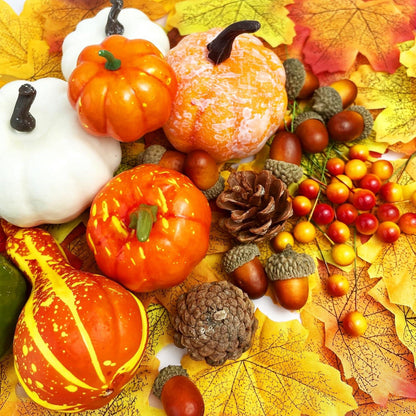 Künstliche Halloween Herbstdeko Kürbis Ahornblätter Eichel Set 170 Stück