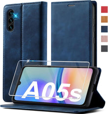 Samsung Galaxy A05S Handyhülle Leder mit Schutzfolie Klapphülle