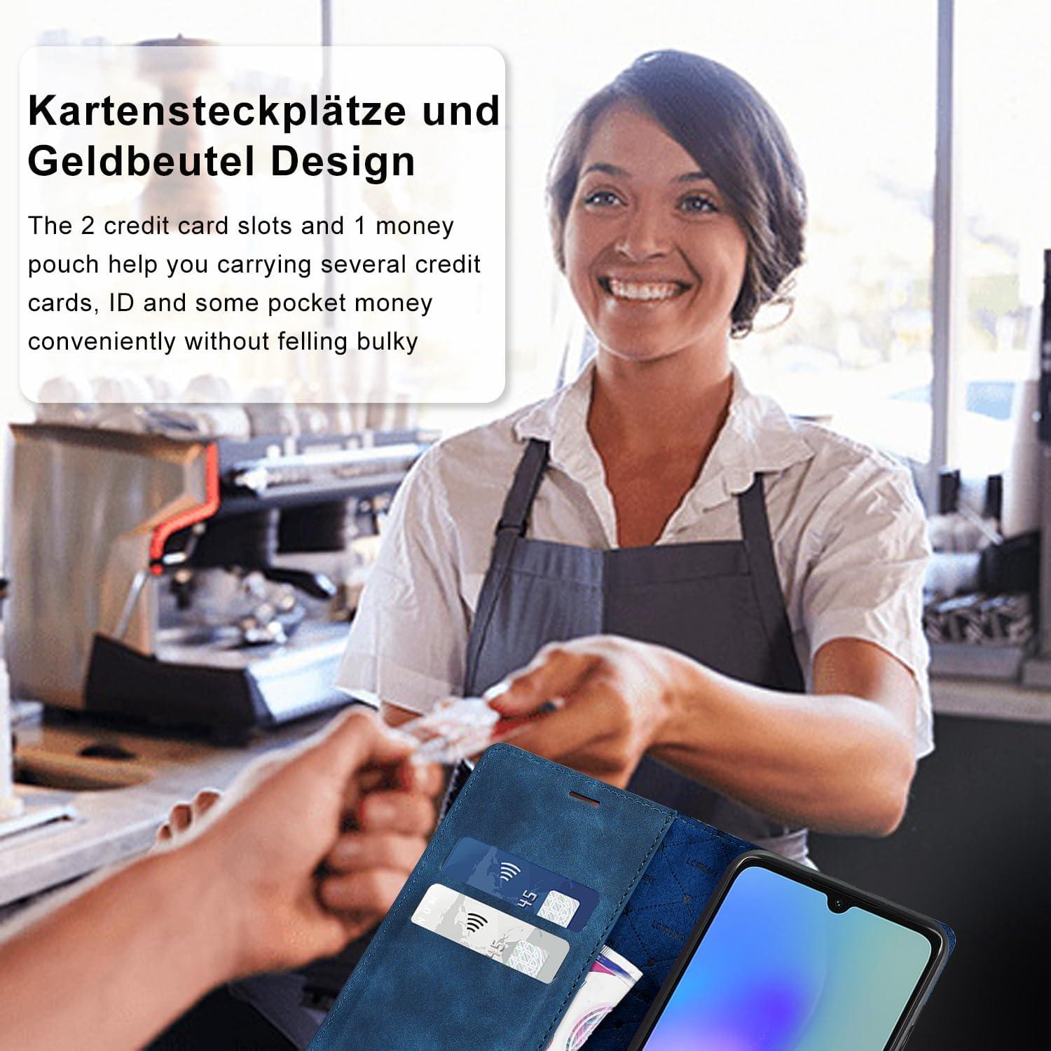 Samsung Galaxy A05S Hülle Leder Klappbar Wallet Stoßfest Blau
