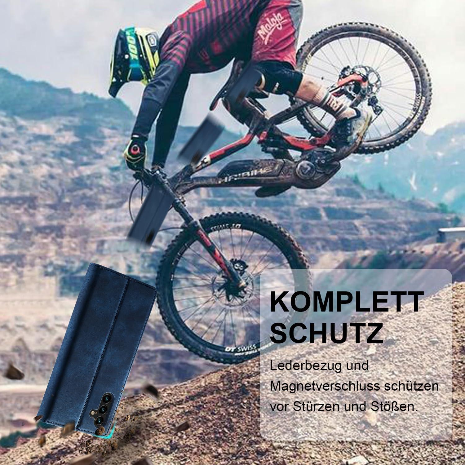 Samsung Galaxy A05S Handyhülle Leder Flip Wallet Schutzhülle Blau