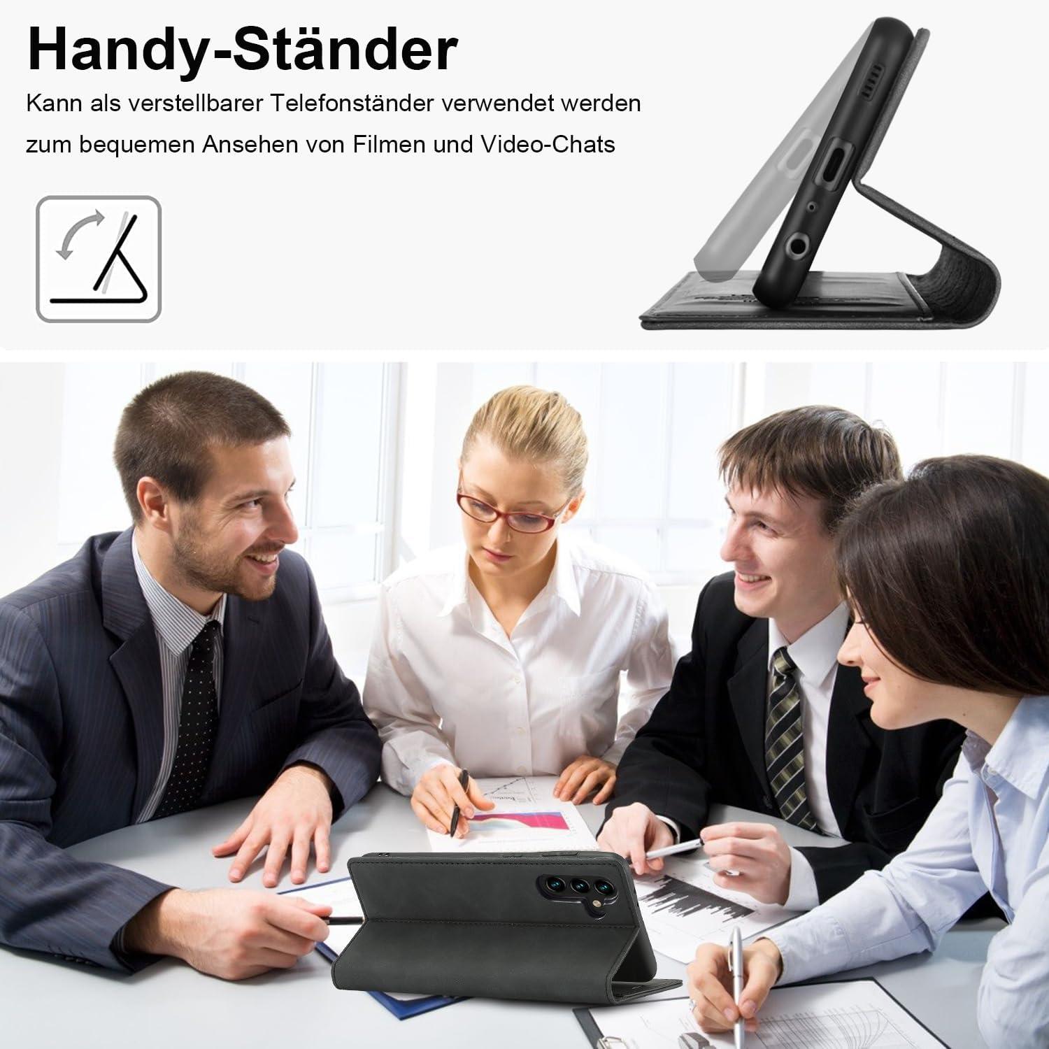 Samsung Galaxy A05S Hülle Leder Klappbar Flip Wallet Schwarz