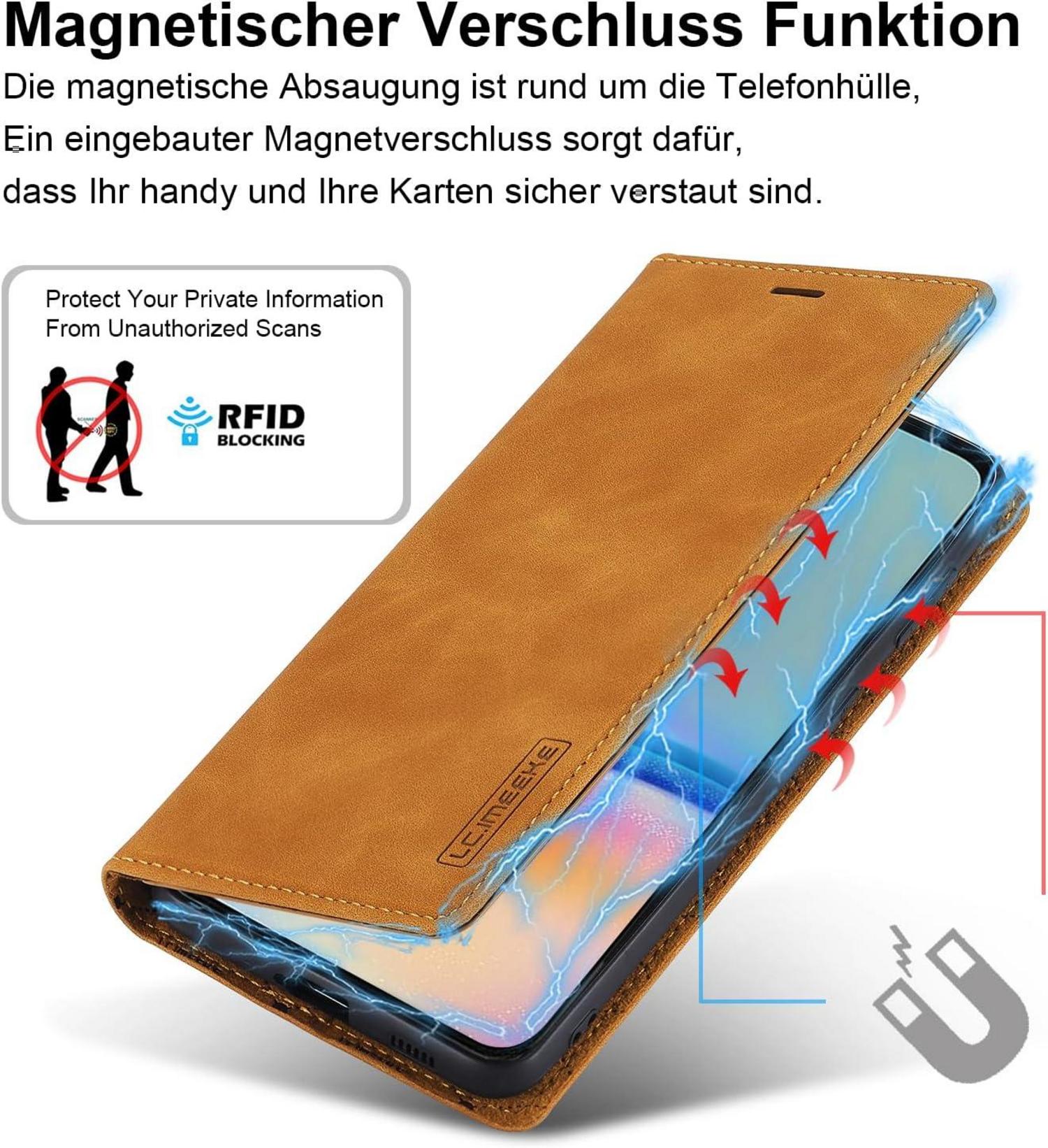 Handyhülle Samsung Galaxy A05S Leder Flip Wallet Schutzhülle Braun
