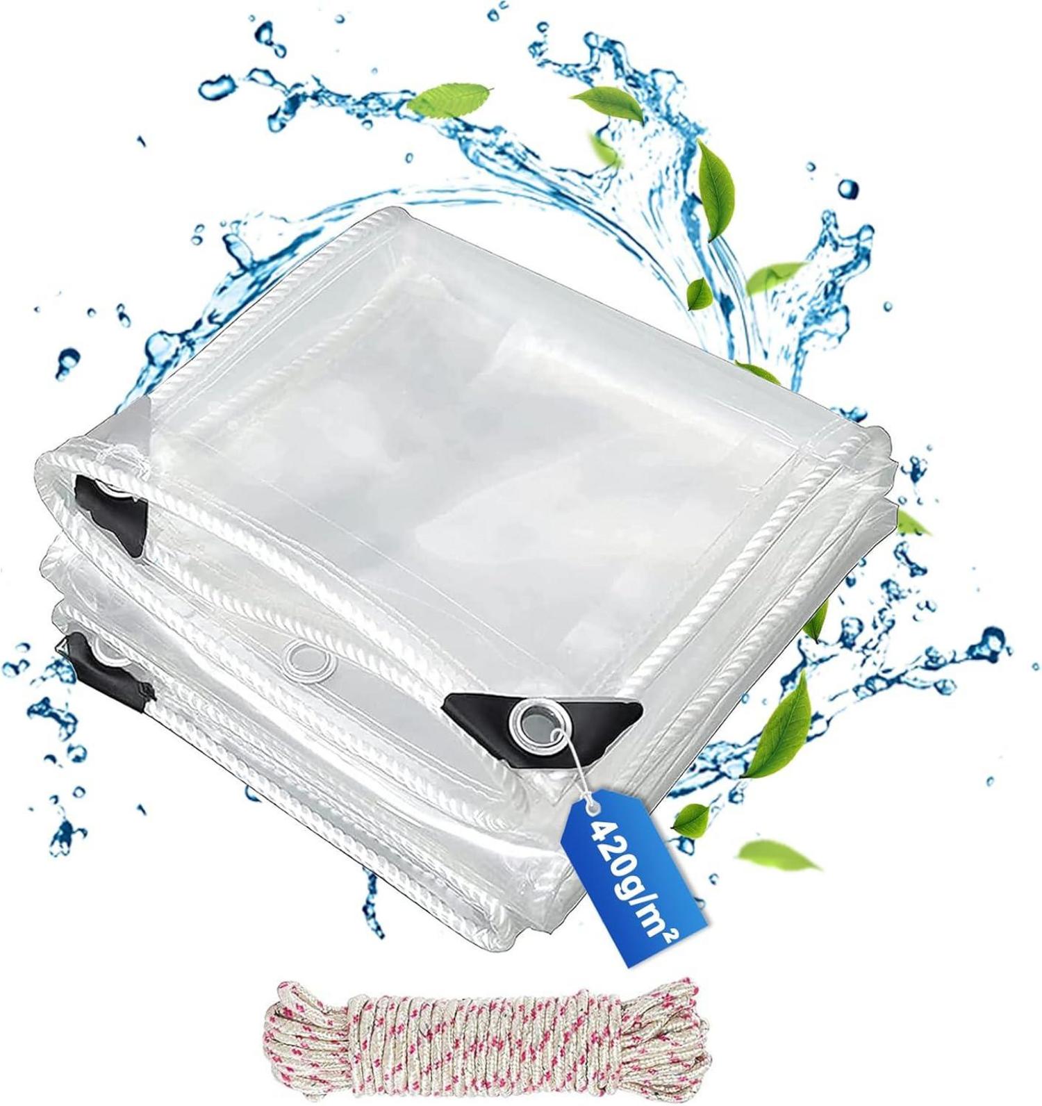 Transparente PVC Abdeckplane Wasserdicht 420g/m² mit Ösen 1x2m