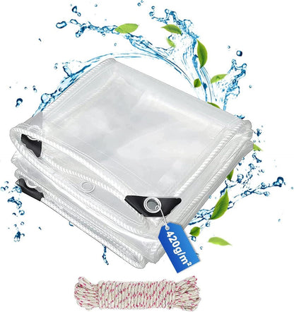 Transparente PVC Abdeckplane Wasserdicht 420g/m² mit Ösen 1x2m