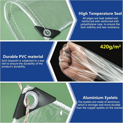 Abdeckplane Wasserdicht Transparent 420g/m² PVC, 1x2m Ösen Garten Pflanzen Schutz