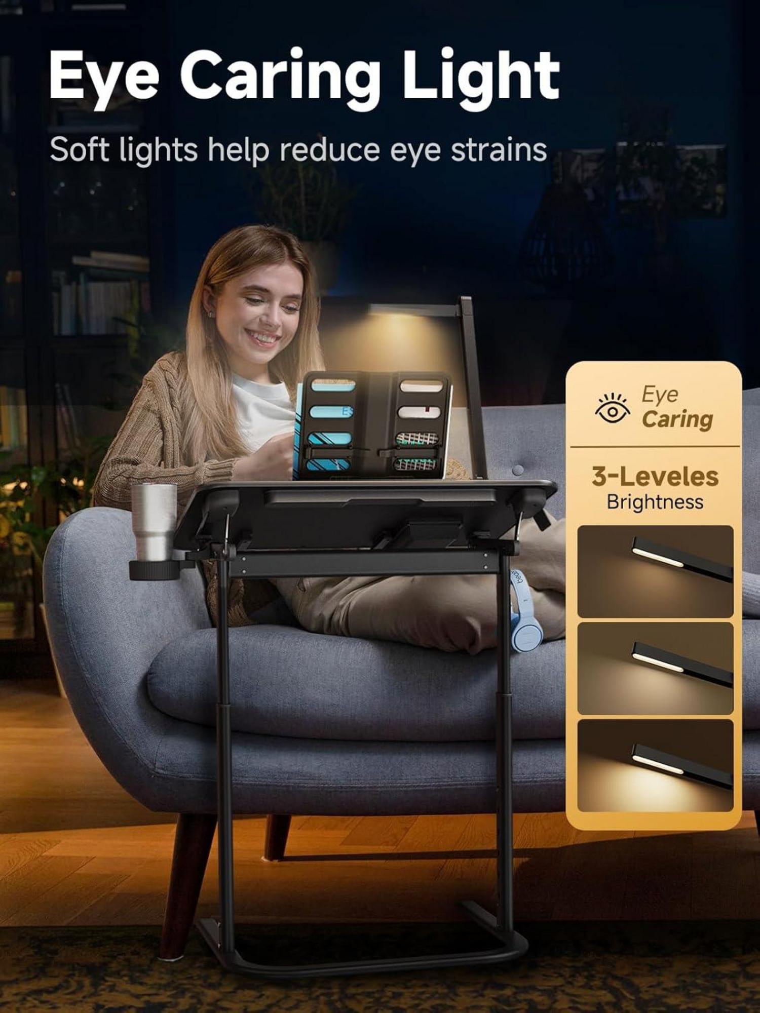 Höhenverstellbarer SAIJI Schreibtisch mit Buchständer und Lampe