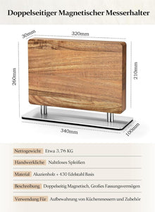 HEZHEN Magnetischer Messerhalter Akazienholz Edelstahlsockel