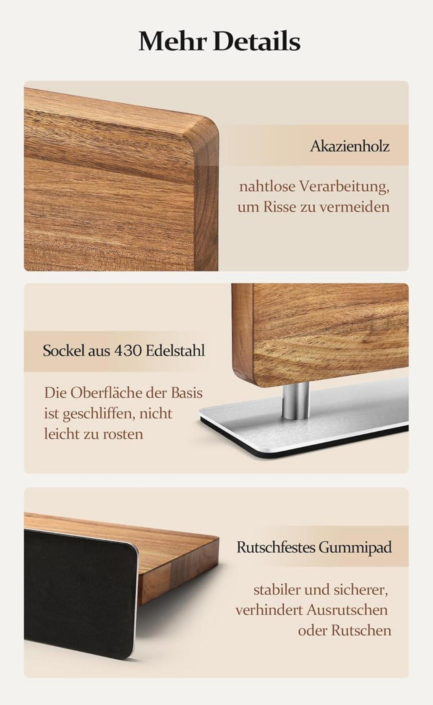 Magnetischer Messerhalter Akazienholz Edelstahlsockel Doppelseitiger