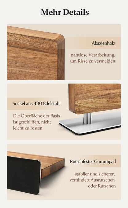 Magnetischer Messerhalter Akazienholz Edelstahlsockel Doppelseitiger
