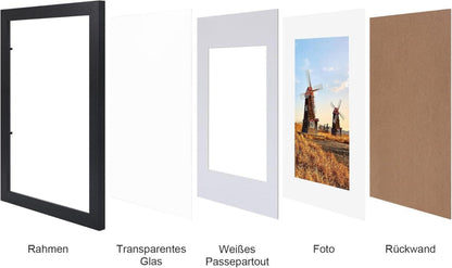 Spotjoy Bilderrahmen 13x18 cm 12er Set Schwarz Holzrahmen - Acrylglas - Wanddekoration