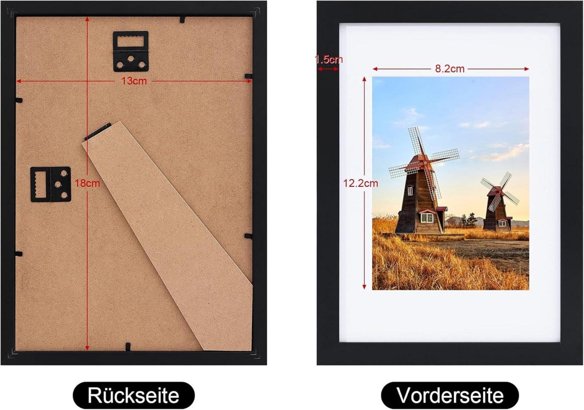 Fotorahmen 13x18 cm Set 12er Schwarz Holzrahmen Passepartout Acrylglas