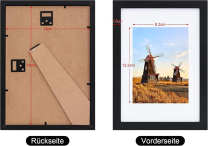 Fotorahmen 13x18 cm Set 12er Schwarz Holzrahmen Passepartout Acrylglas