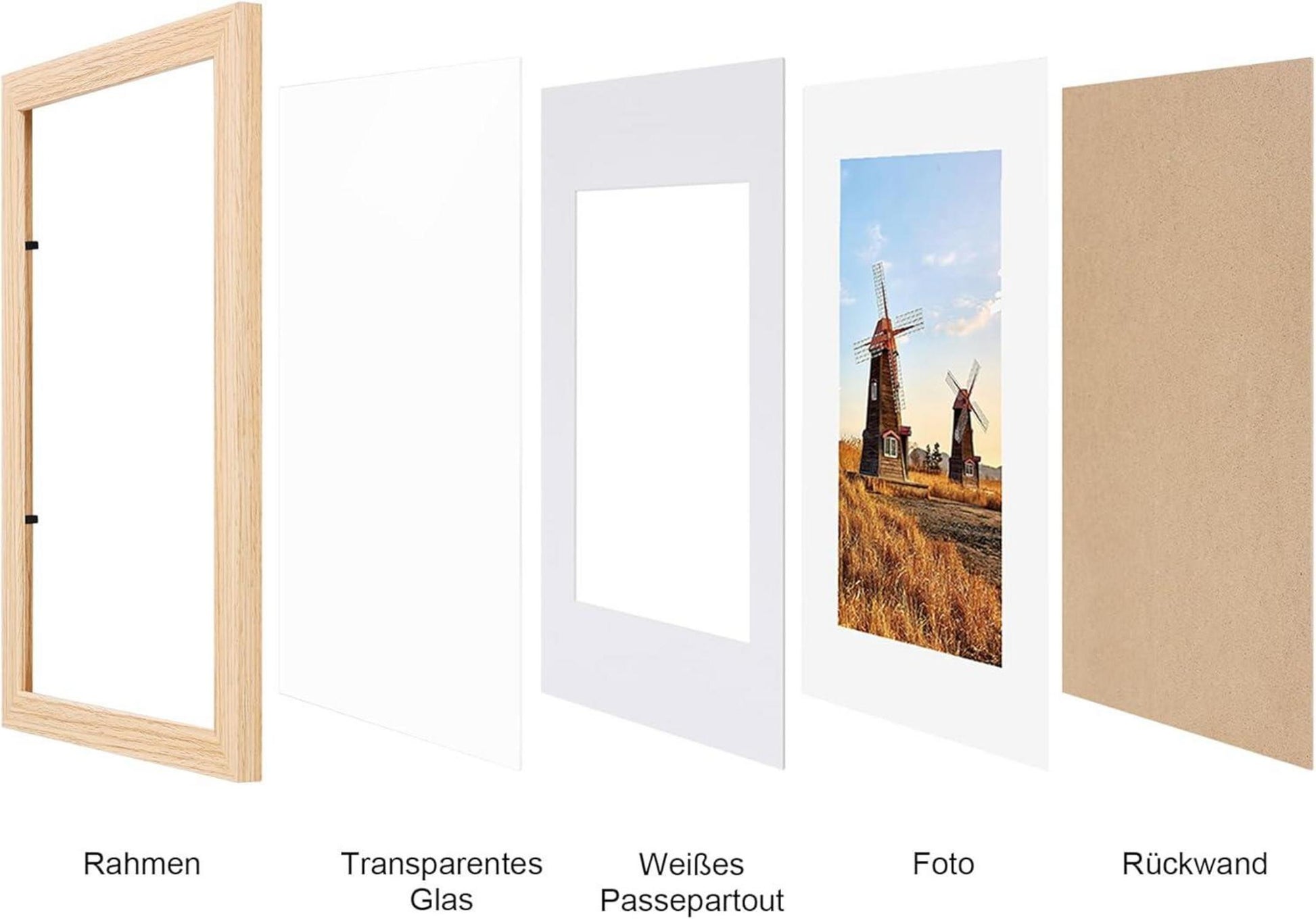 Spotjoy Bilderrahmen 13x18 cm 12er Set Holzrahmen mit Passepartout und Acrylglas