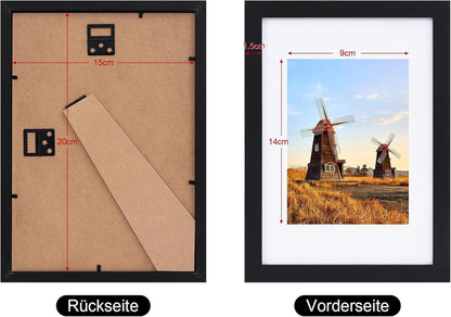 Spotjoy Bilderrahmen 15x20 cm 12er Set Schwarz Holzrahmen mit Passepartout