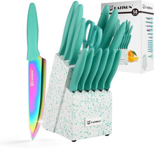 Küchenmesser Set 14-teilig Edelstahl Cyan-Griffe Schere etuiiert
