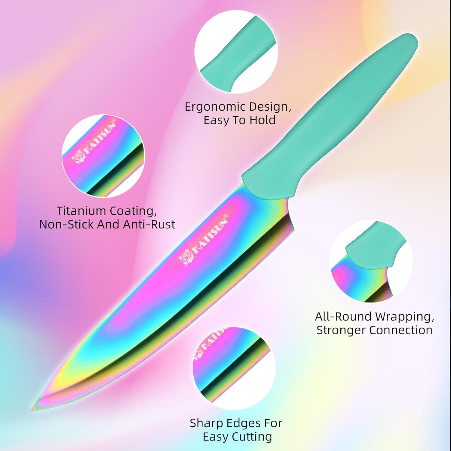 Küchenmesser Set 14-teilig Edelstahl Cyan-Griffe Schere etuiiert