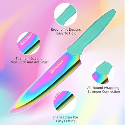 Küchenmesser Set 14-teilig Edelstahl Cyan-Griffe Schere etuiiert