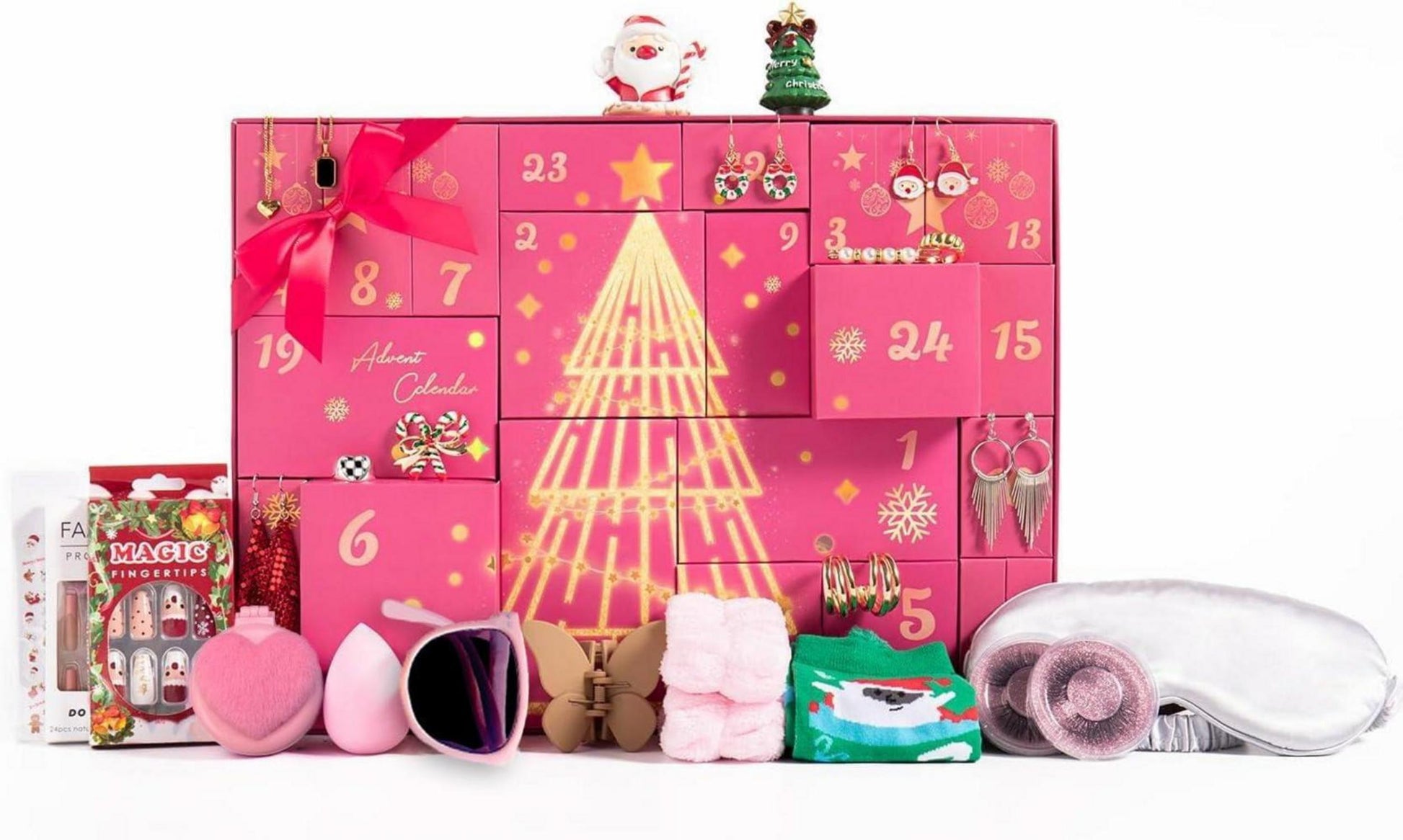 Schmuck Adventskalender 2024 Ohrringe Halskette Fingerring Nägel Weihnachtsgeschenke