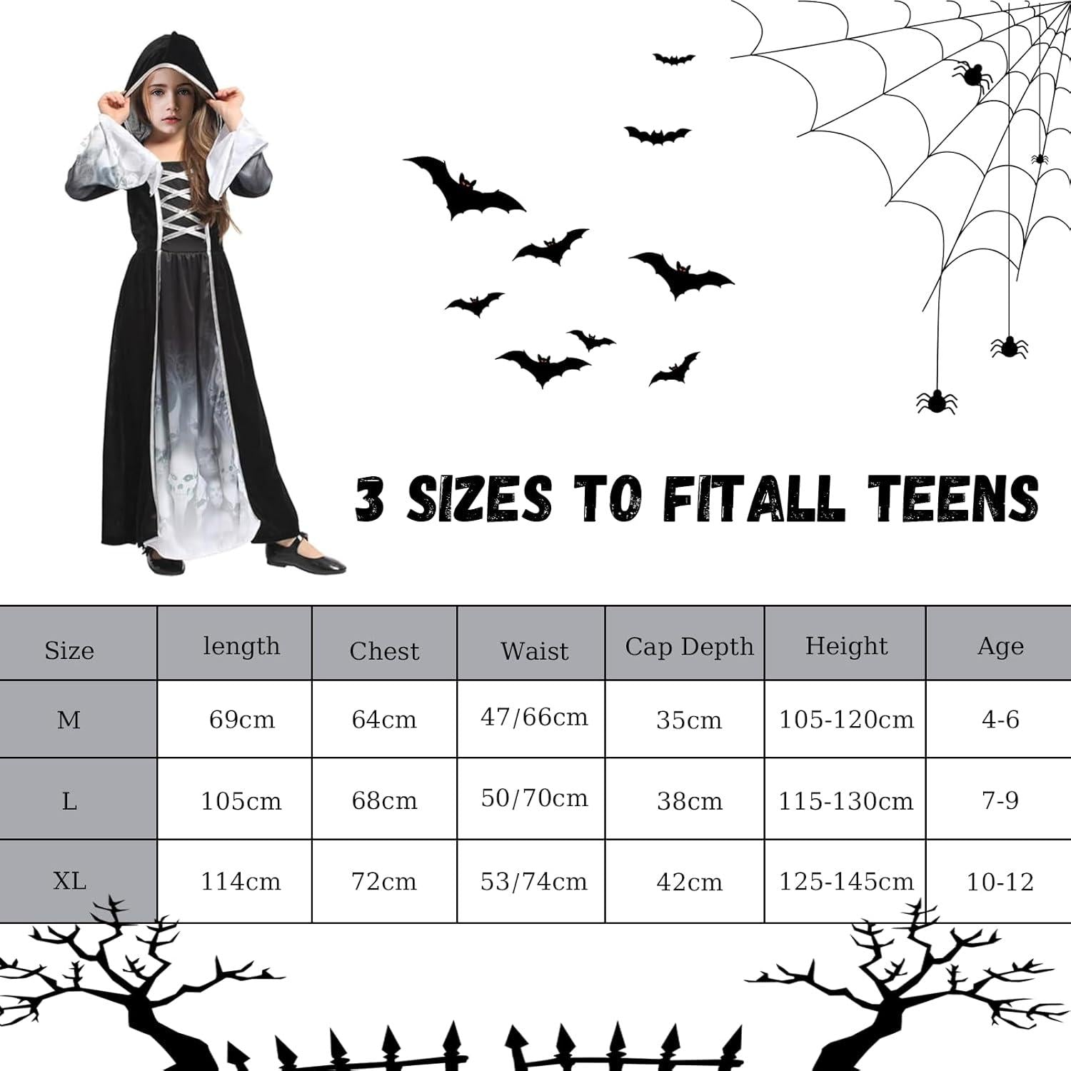Halloween Sensenmann Mädchen Kostüm - Grim Reaper Skelett