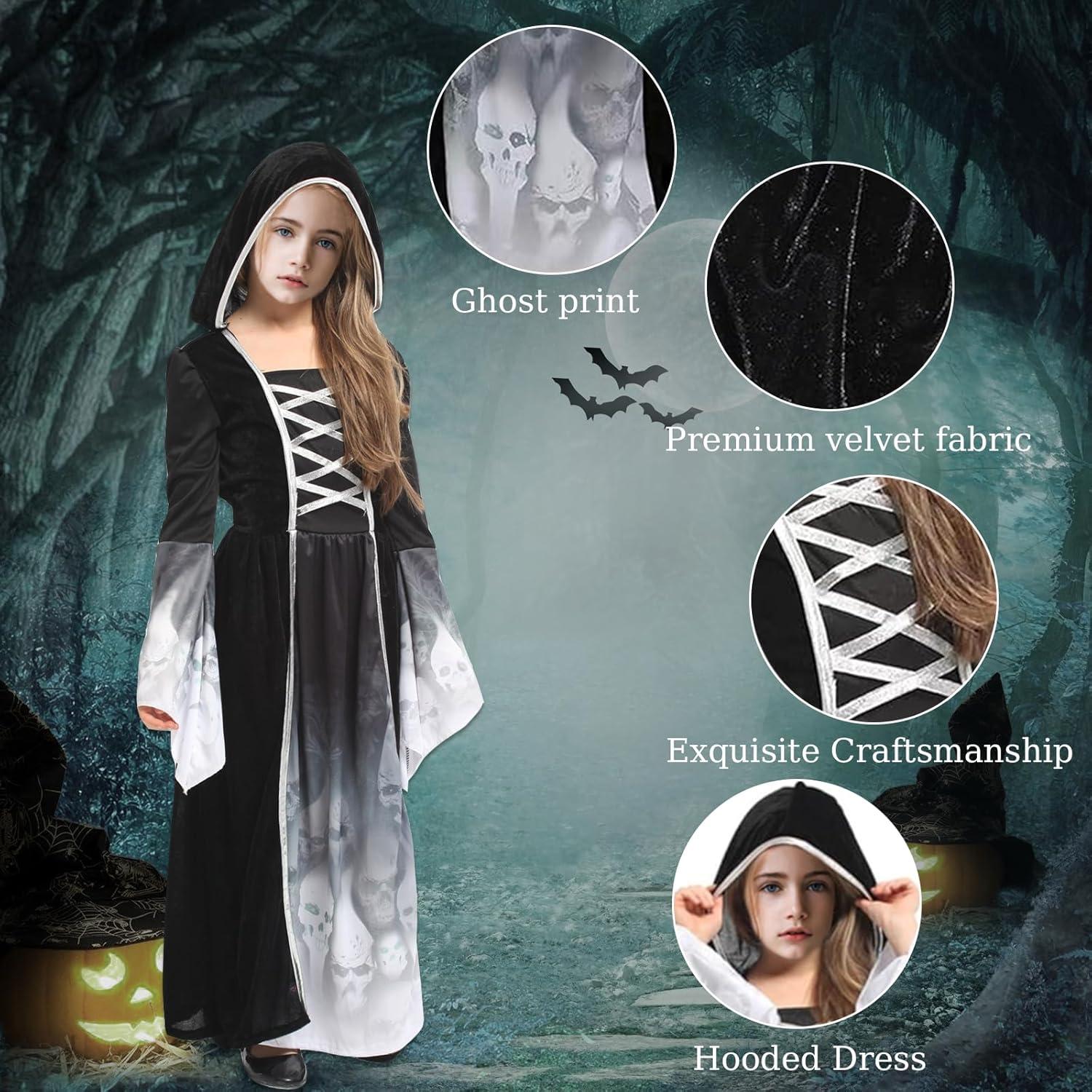 Halloween Sensenmann Mädchen Kostüm Grim Reaper Skelett Kleid