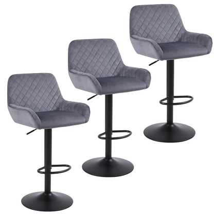 ralex Barhocker Set 3er – Höhenverstellbar, Grau, Samtstoff