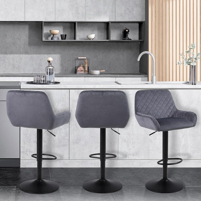 ralex Barhocker Set 3er – Höhenverstellbar, Grau, Samtstoff
