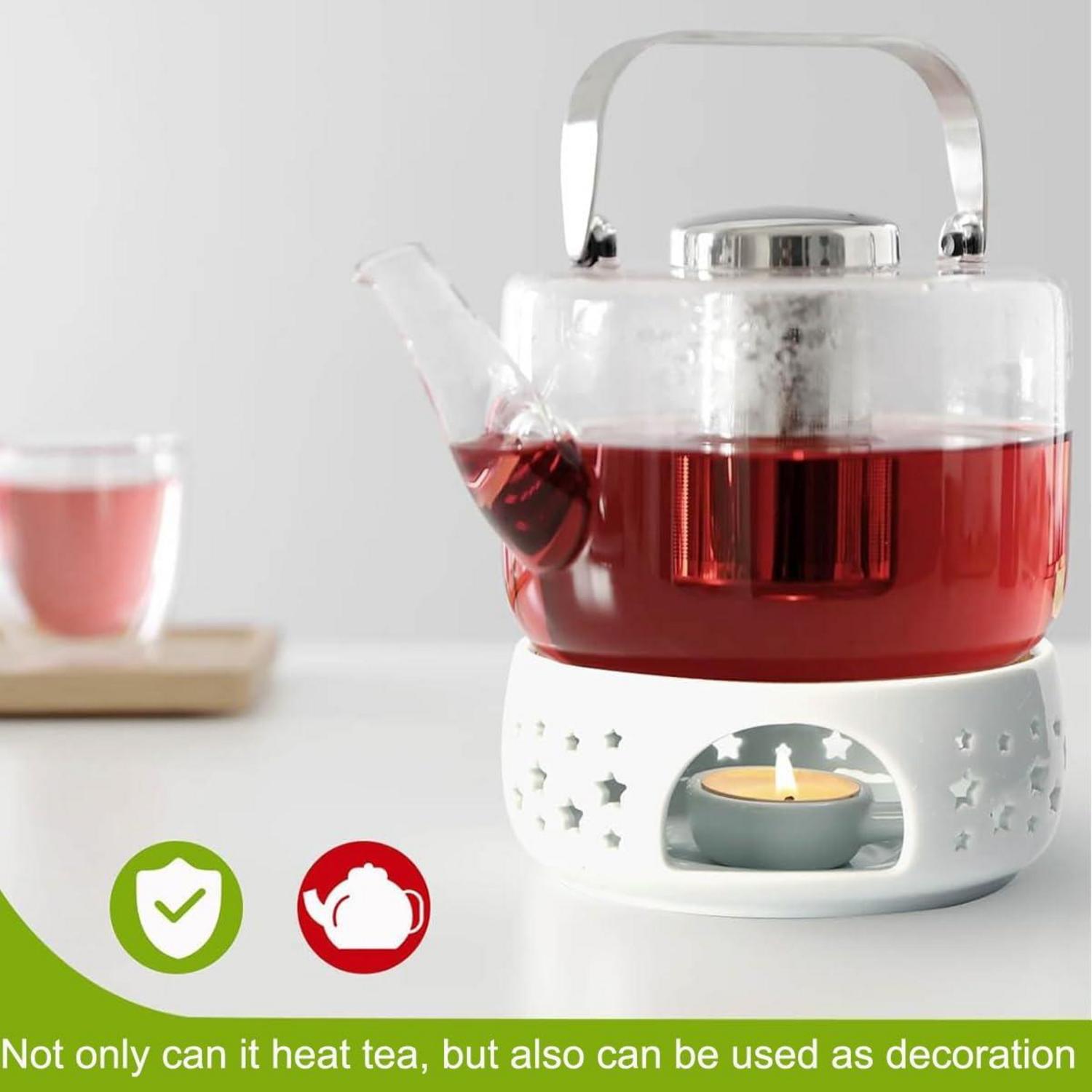 SAMSYOKI Stövchen Teewärmer für Teekanne Porzellan Teelichthalter Herdmatte