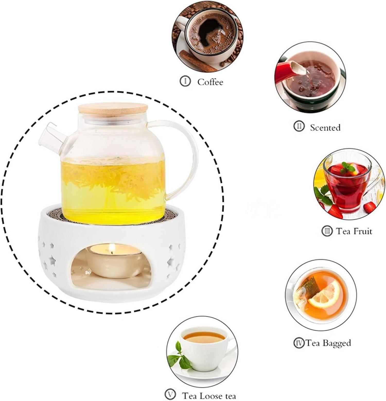 SAMSYOKI Stövchen Teewärmer für Teekanne Porzellan Teelichthalter Herdmatte