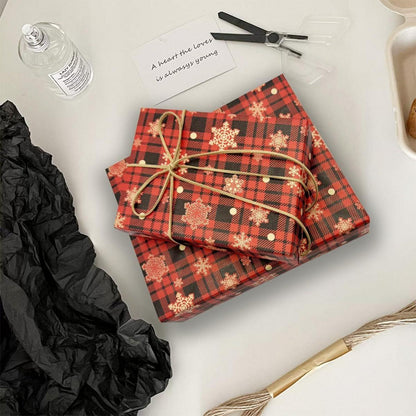 Recycelbares rotes Weihnachts-Kraftpapier mit Schneeflocken- und Punktdruck - 60 cm x 12 m