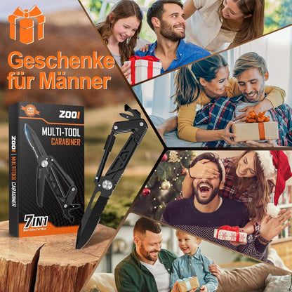 ZOOI Karabiner Taschenmesser 7-in-1 Multitool Schwarz
