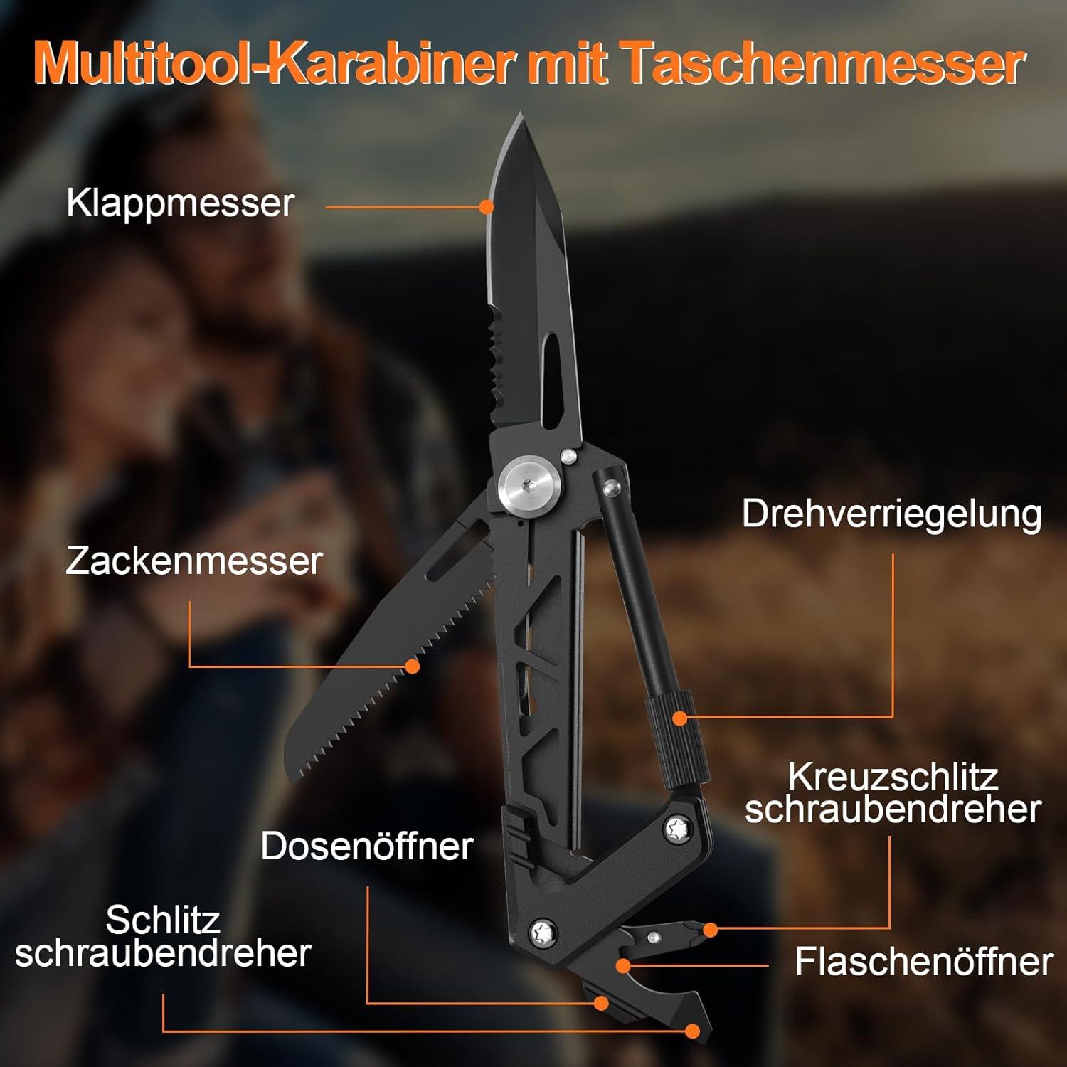 ZOOI Karabiner Taschenmesser Multitool Geschenk Männer Schwarz