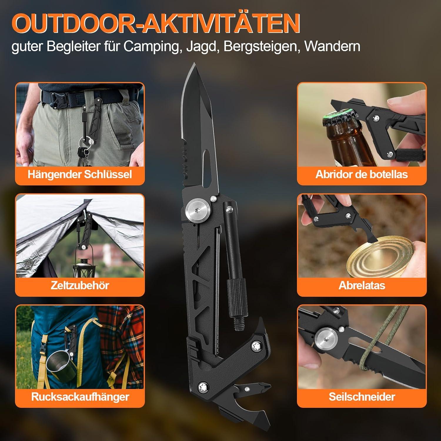 Geschenke für Männer: Karabiner Taschenmesser Schlüsselanhänger 7-in-1
