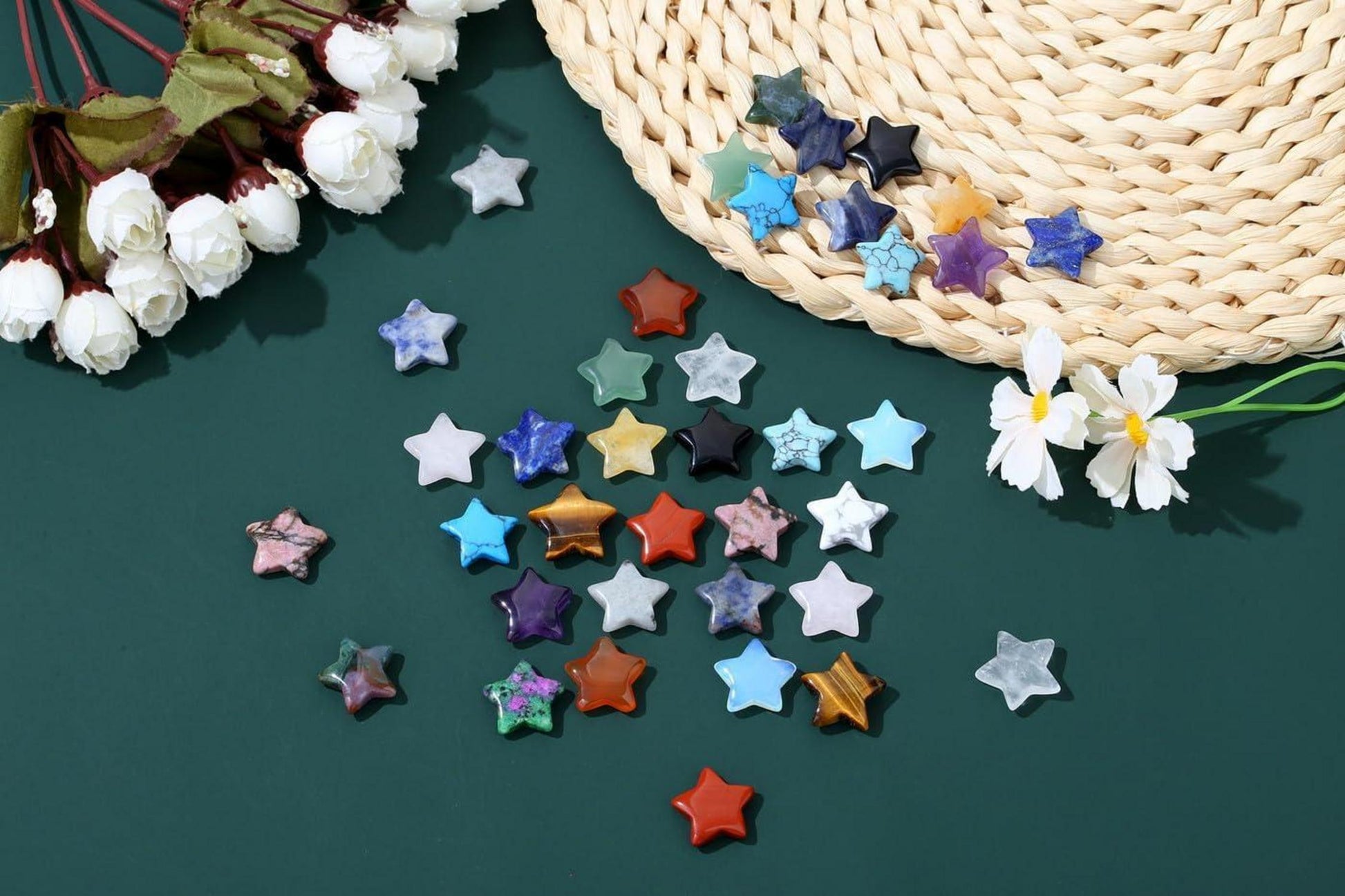 20 Stück Sternkristall Set Chakra Heilsteine Sterne