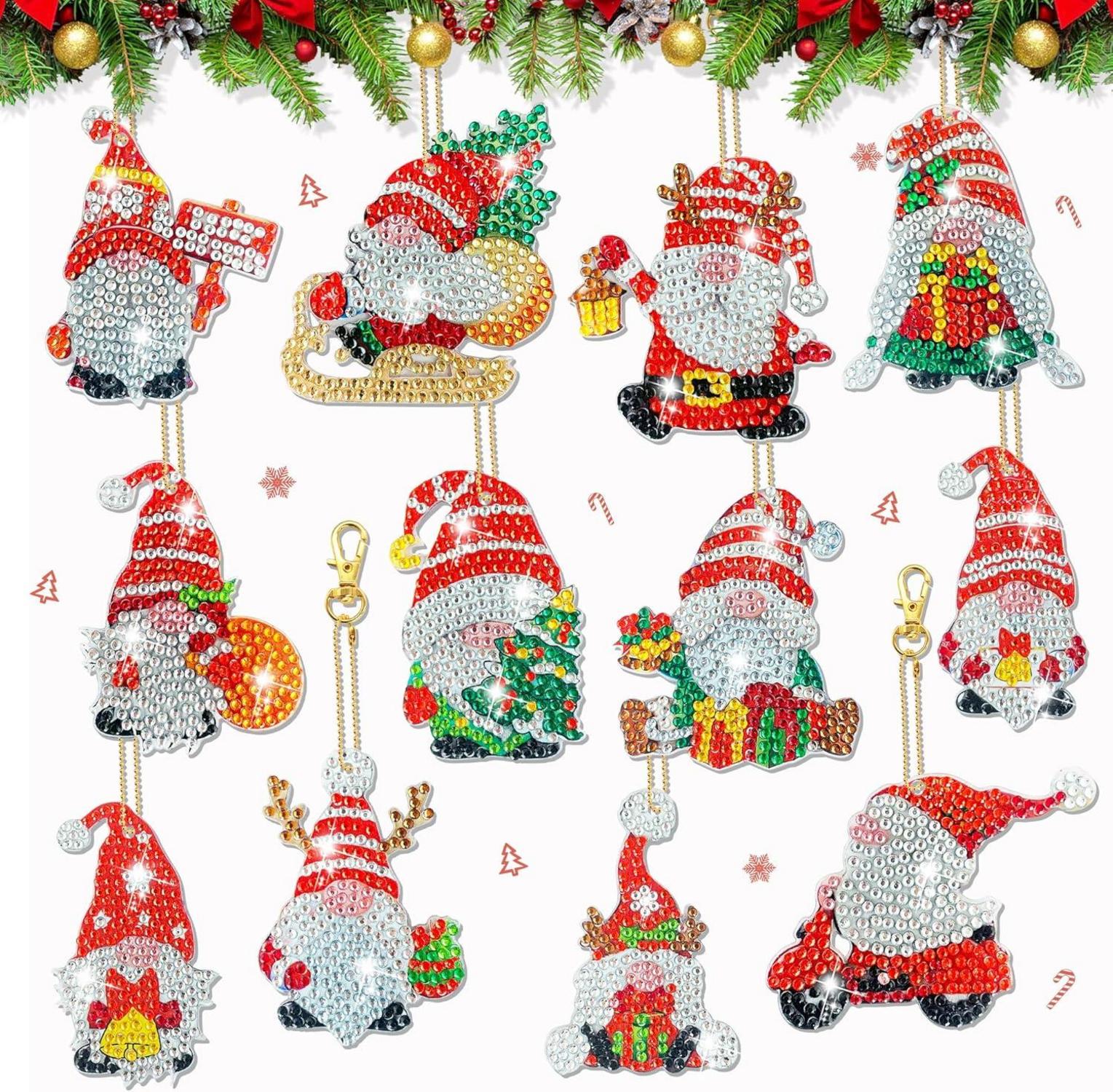 Diamant Painting Weihnachtsanhänger Wichtel Set 12-teilig