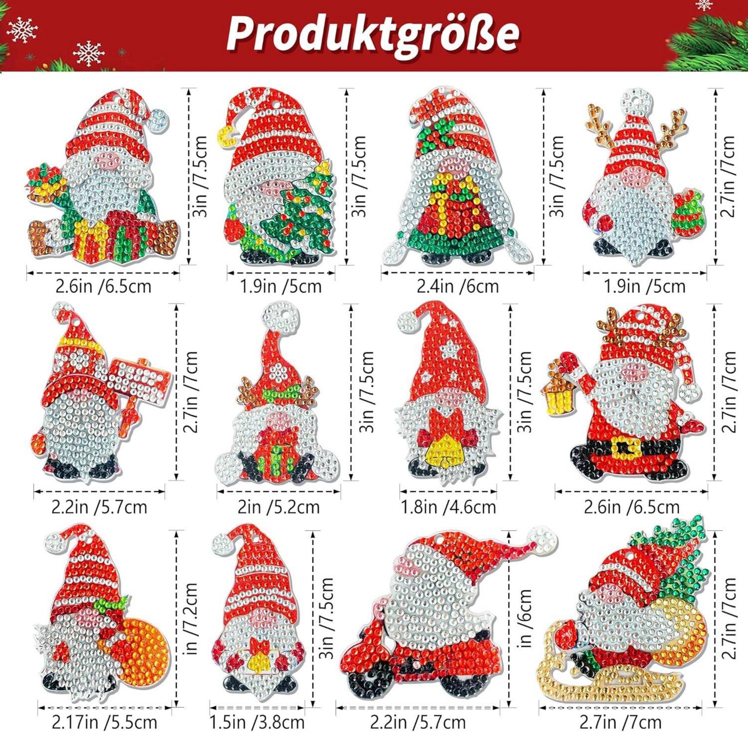 Diamond Painting Weihnachtsanhänger Set 12 Stück Wichtel