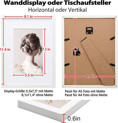 Bilderrahmen Holz A4 Acrylglas Passepartout 21x29.7cm