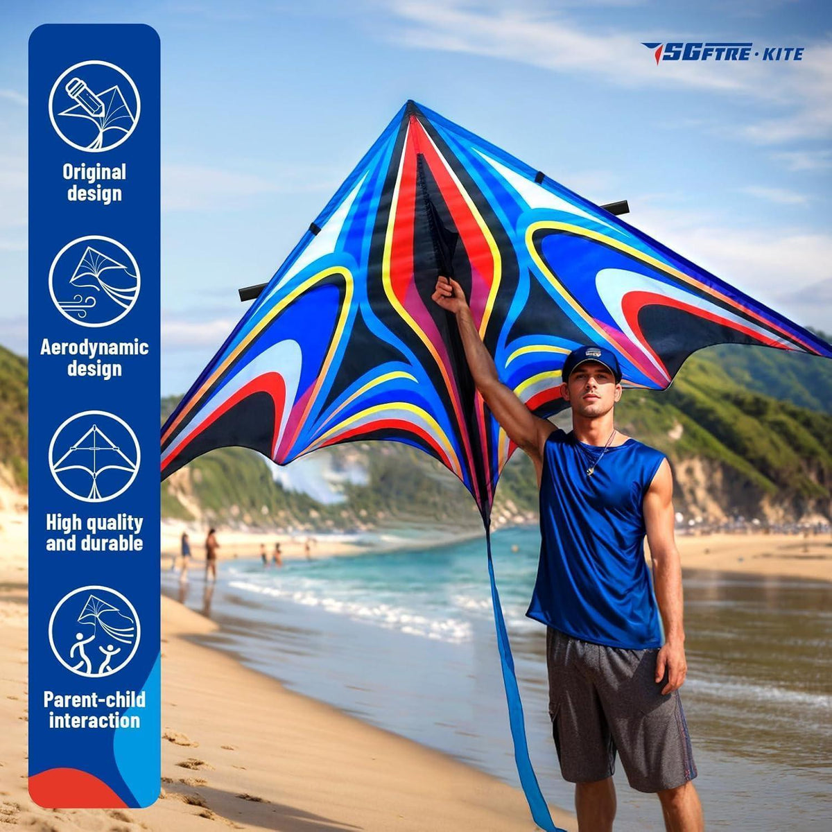 Großer Delta Winddrachen für Kinder & Erwachsene – Blau 2.8M