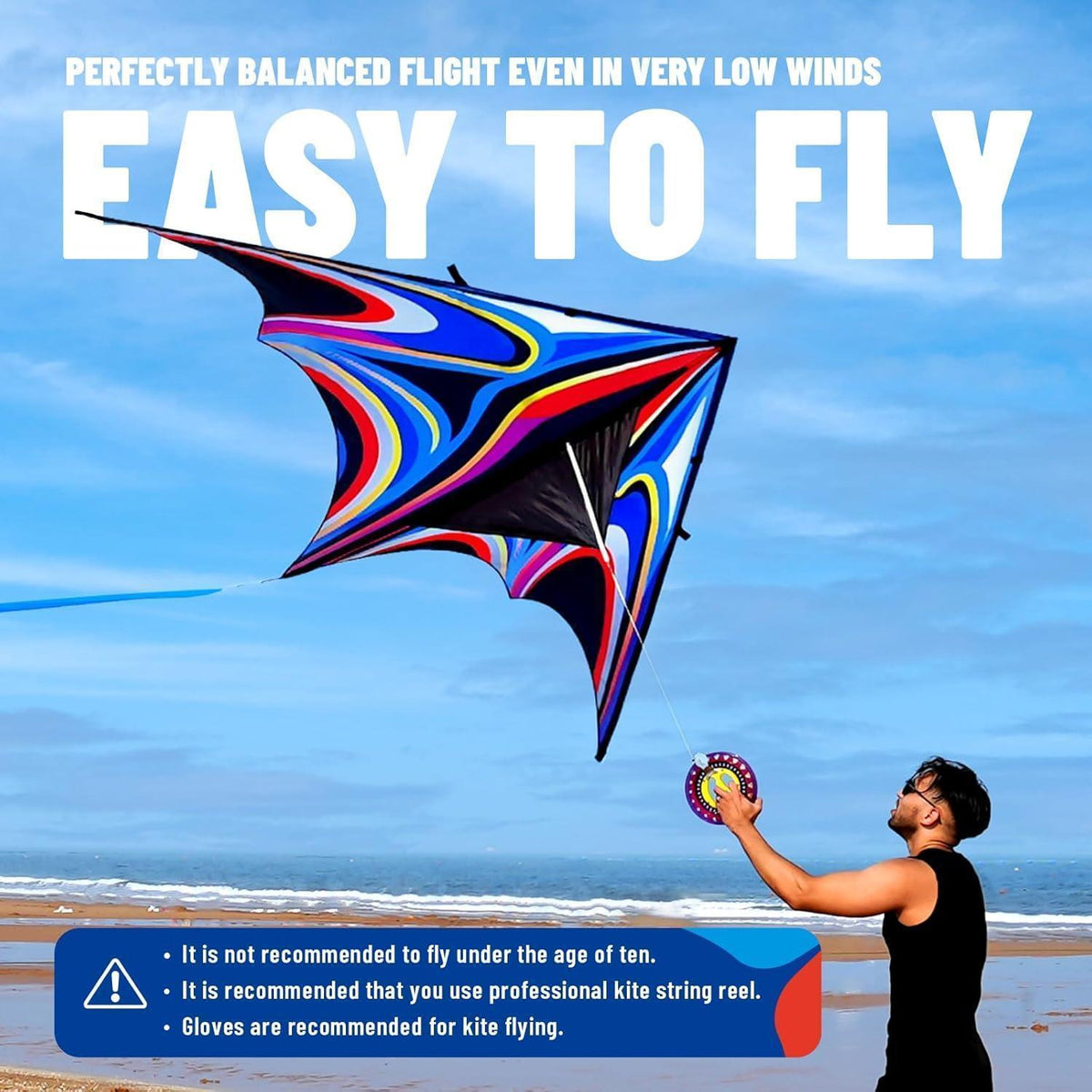 Großer Delta Winddrachen für Kinder & Erwachsene – Blau 2.8M