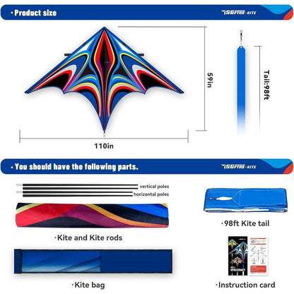 Großer Delta Winddrachen für Kinder & Erwachsene – Blau 2.8M