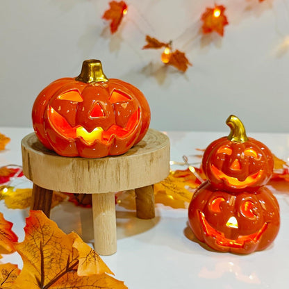 Herbstdeko Kürbis Laterne mit LED Lichter 2er Set Halloween Deko