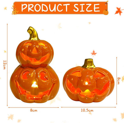 2er Set Herbstdeko Kürbis Laternen mit LED Lichtern für Halloween