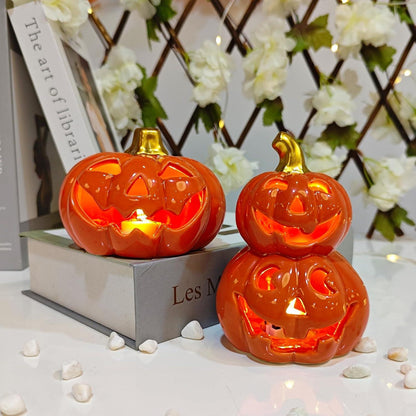 Herbstdeko Kürbis Laterne Deko mit LED Lichter für Halloween, 2 Stück