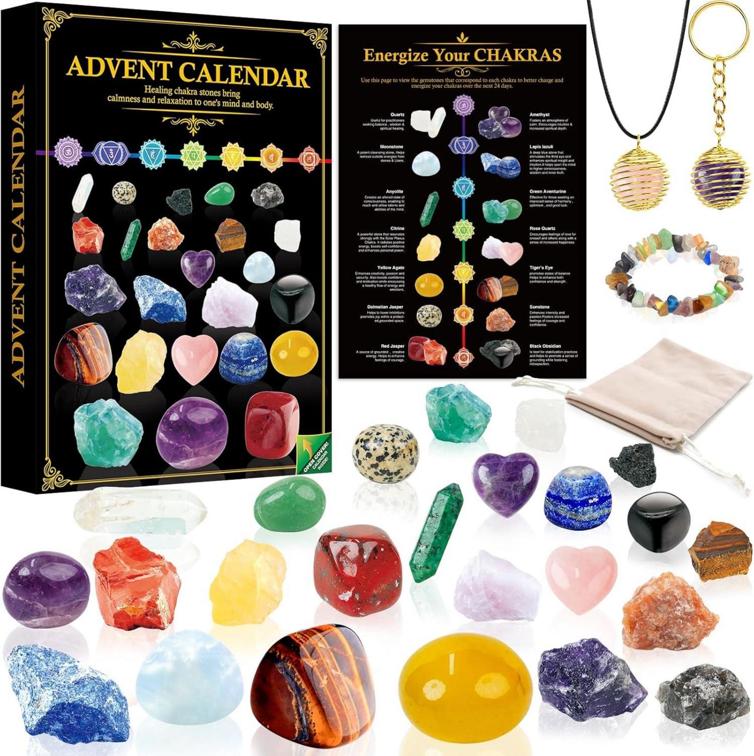 Kristalle Adventskalender 2024 Chakra-Stein Set 24 Tage Countdown